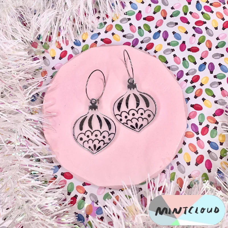 Ladies Earrings for Bridal Glow-Mintcloud Christmas Earrings - Traditional Bauble Silver Mirror