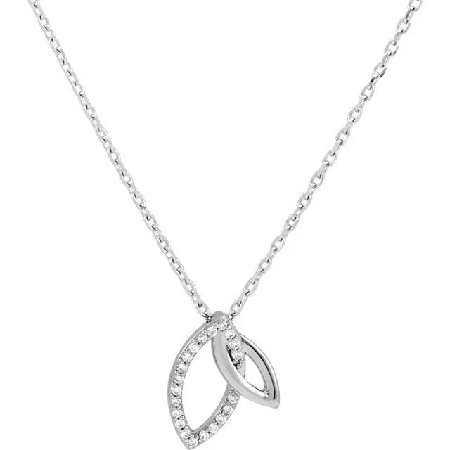 Ladies zirconia spark necklaces -14KT Gold 1/20 CTW Diamond Double Leaf Necklace