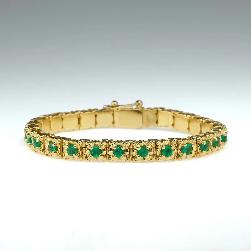 Ladies urban sleek bracelets -Emerald Tennis Bracelet in 18K Yellow Gold