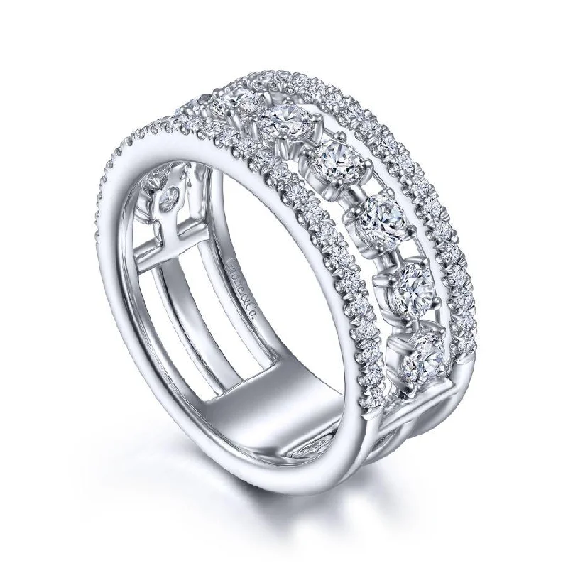 Ladies Rings Trendy Spark-Gabriel & Co. - LR52007W45JJ - 14K White Gold Three Row Diamond Station Ring