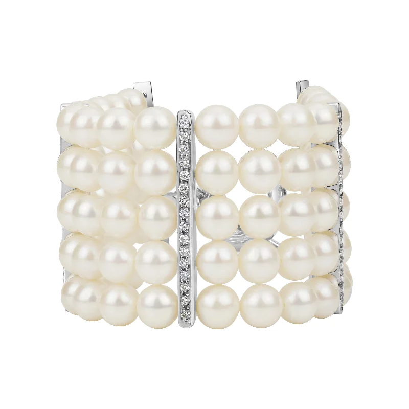 Ladies astrology charm bracelets -Toggle Bracelet - Fresh Water Pearl And Diamond In Silver