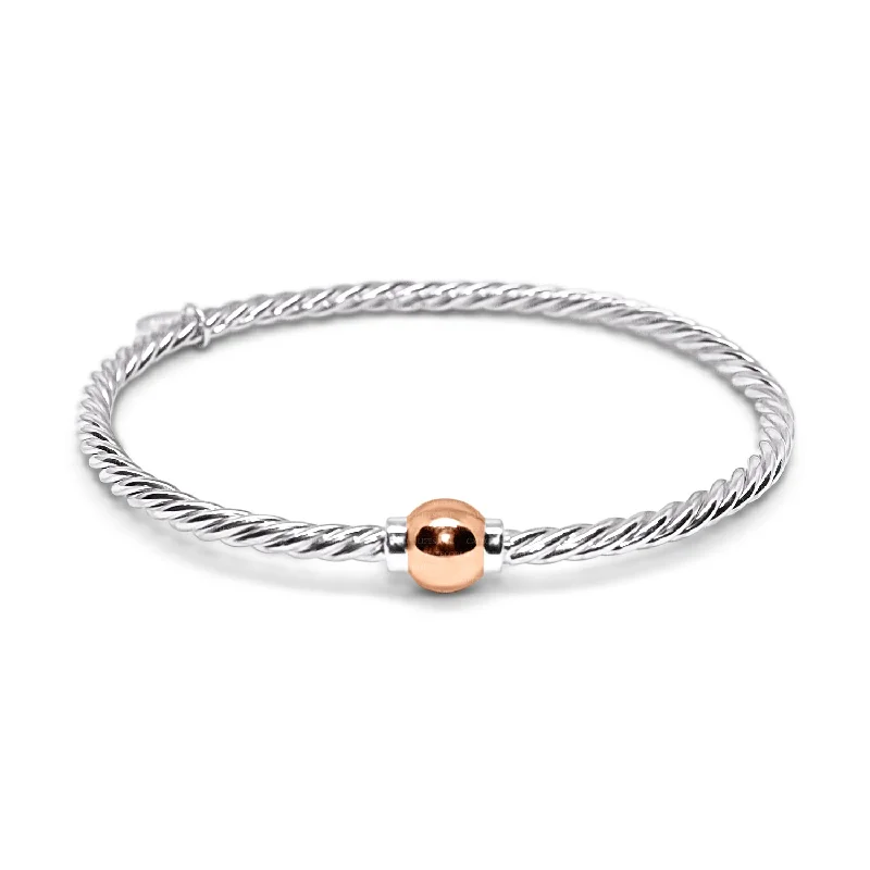 Ladies lively glow bracelets -Braided Cape Cod Ball Bracelet in Sterling Silver with a 14K Rose Gold Ball