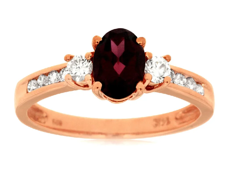 Ladies Rings for Friend Shine-14k Rose Gold Rhodolite Garnet  and Diamond Ring PR3839L-GAR