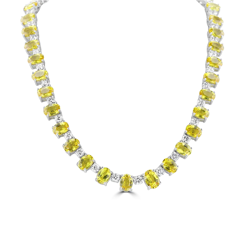 Ladies bright acrylic necklaces -JULEVE 18KT WHITE GOLD 33.53 CTW YELLOW SAPPHIRE & 8.40 CTW DIAMOND NECKLACE