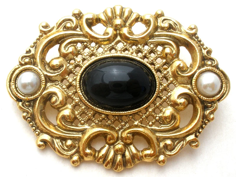 Ladies hopeful spark brooches -1928 Co Black Rhinestone & Pearl Brooch Pin