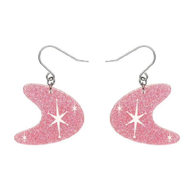 Ladies Earrings for Friend Shine-Erstwilder - Atomic Boomerang Glitter Drop Earrings - Pink