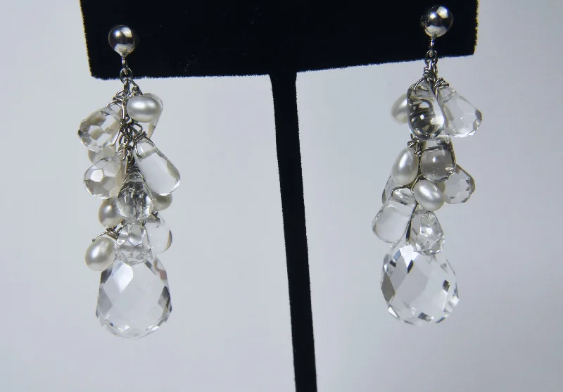 Ladies Earrings with Anchor Shine-Diana Venezia - Faceted Quartz and Pearls Sterling Silver Dangle Earrings