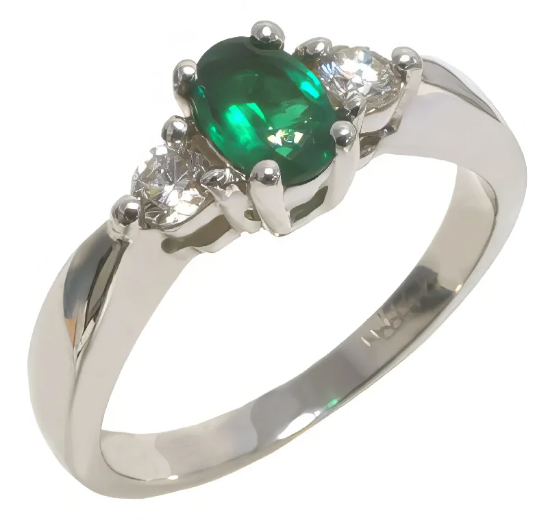 Ladies Rings for Travel Shine-14K White Gold Oval Emerald and Diamond Ring HB06383EMW