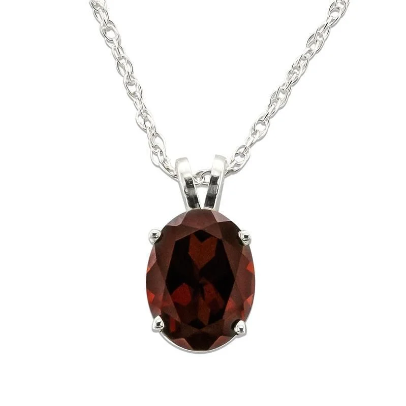 Ladies triangular glow necklaces -14KT GOLD OVAL 9X7MM GARNET NECKLACE