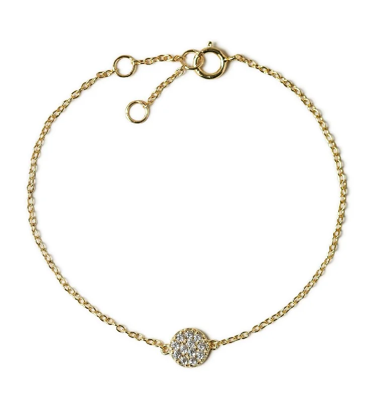 Ladies single hue bracelets -Petite Pave Disc Bracelet