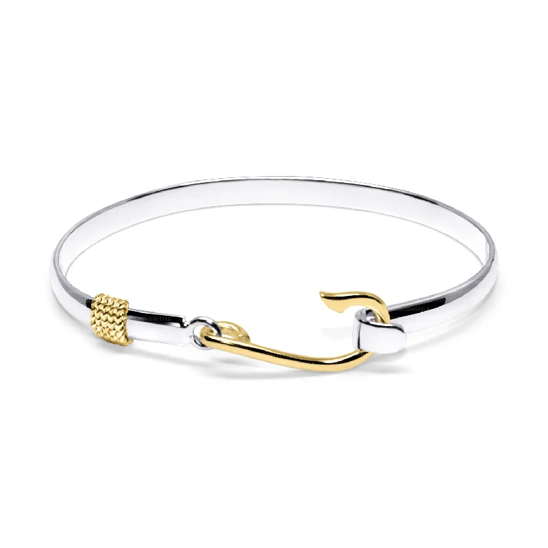 Ladies energy pulse bracelets -Fish Hook Bracelet in Sterling Silver with Yellow Gold