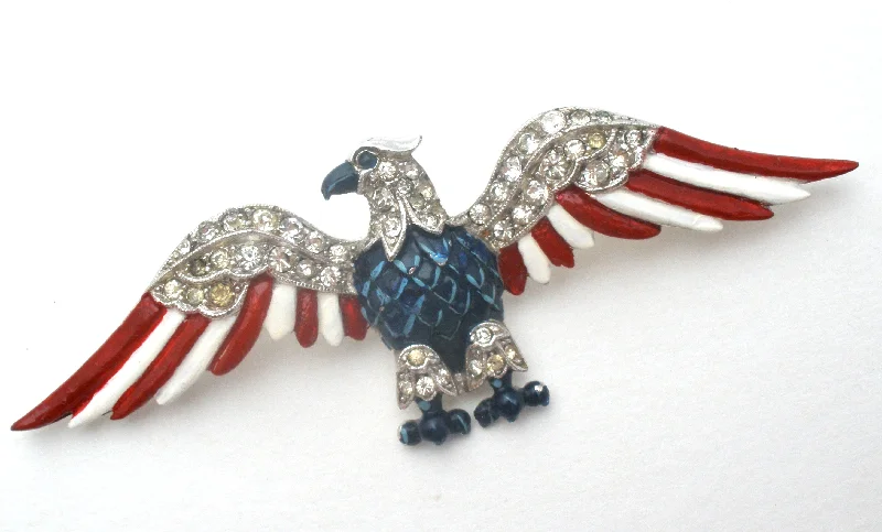 Ladies astral gleam brooches -Crown Trifari Enamel Eagle Brooch Pin Vintage