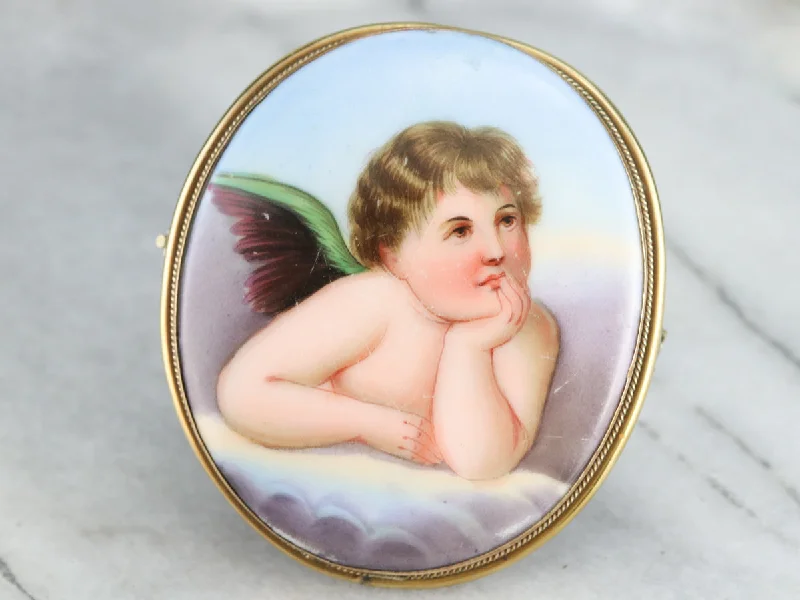 Ladies travel quest brooches -Antique Painted Porcelain Brooch