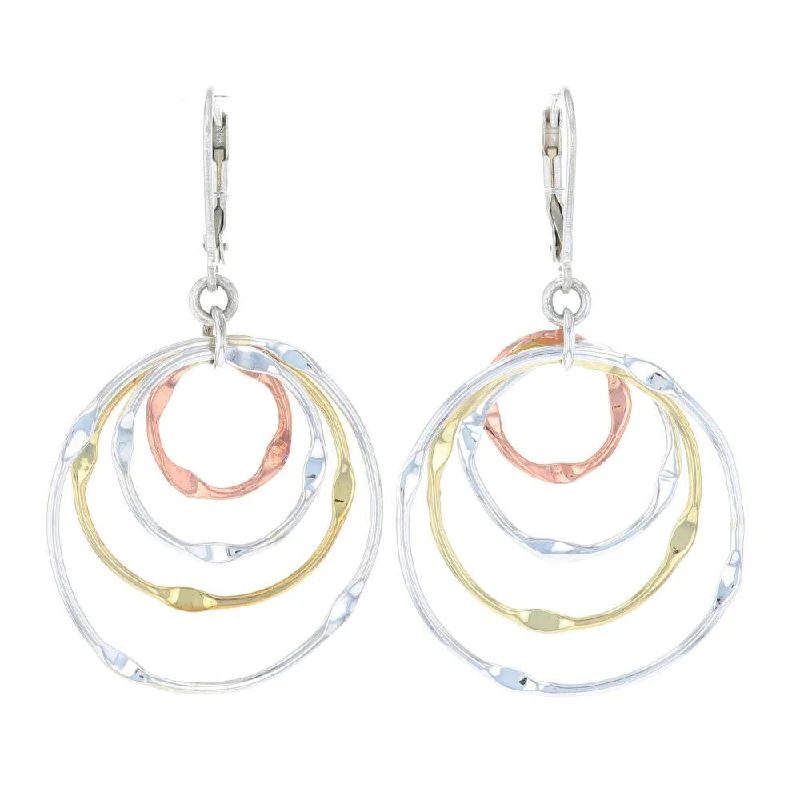 Ladies Earrings with Yellow Heliodor-Mixed Metal Concentric Circle Earrings