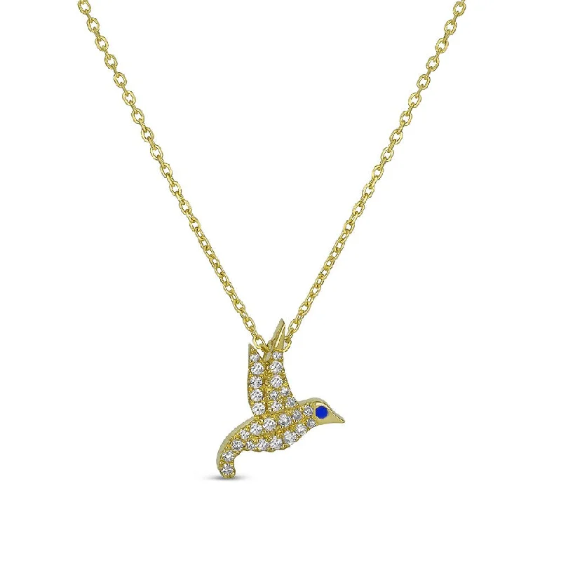 Ladies 22K gold shine necklaces -EMILIQUE 14KT GOLD 0.10CTW ROUND DIAMOND HUMMINGBIRD NECKLACE