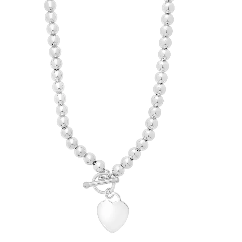 Ladies deco elegance necklaces -Silver Bead Toggle Heart Necklace