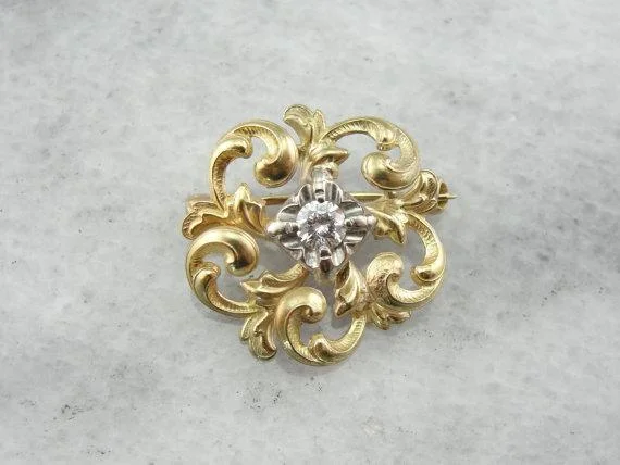 Ladies peaceful charm brooches -14K Gold Love Knot, Victorian Diamond Brooch