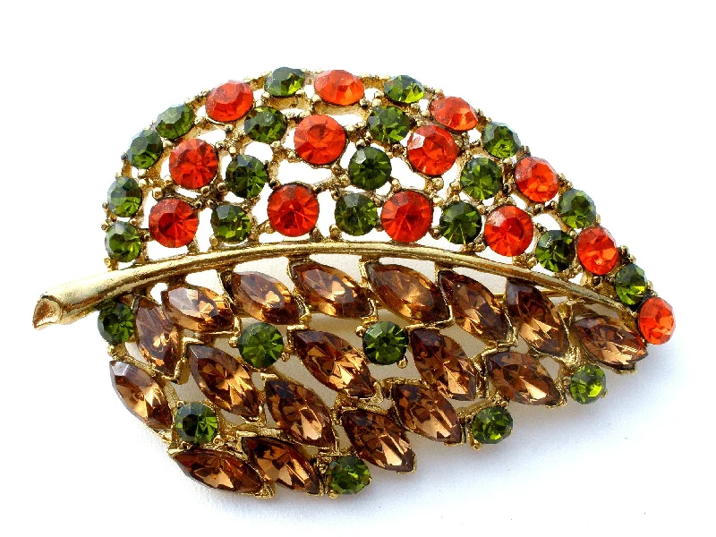 Ladies bird flight brooches -Vintage Leaf Brooch Rhinestone Jewelry Pin