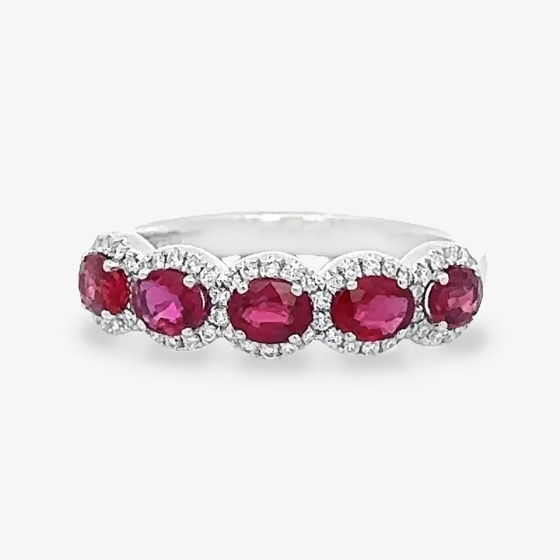 Ladies Rings Pearl Spark-East West Ruby & Diamond Halo Ring