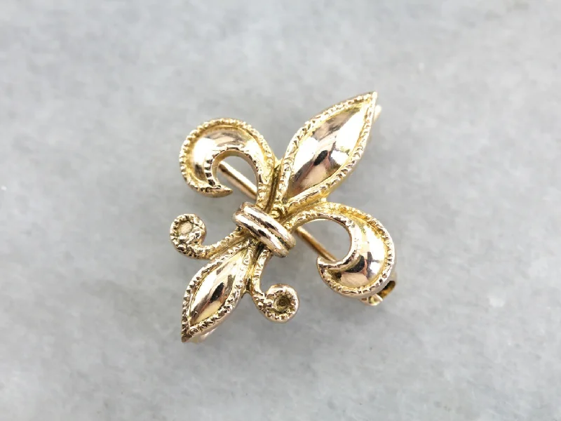 Ladies lasting wear brooches -Antique Fleur de Lis Gold Brooch