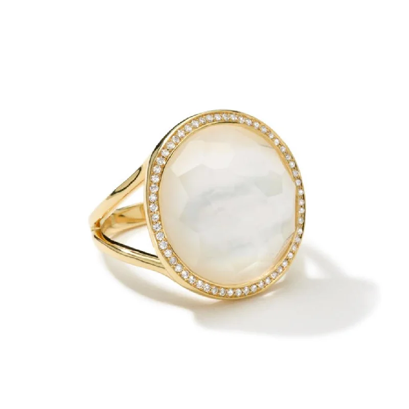 Ladies Rings with Rust Brookite-Ippolita 18k Yellow Gold Mother-of-Pearl and Diamond Lollipop Ring