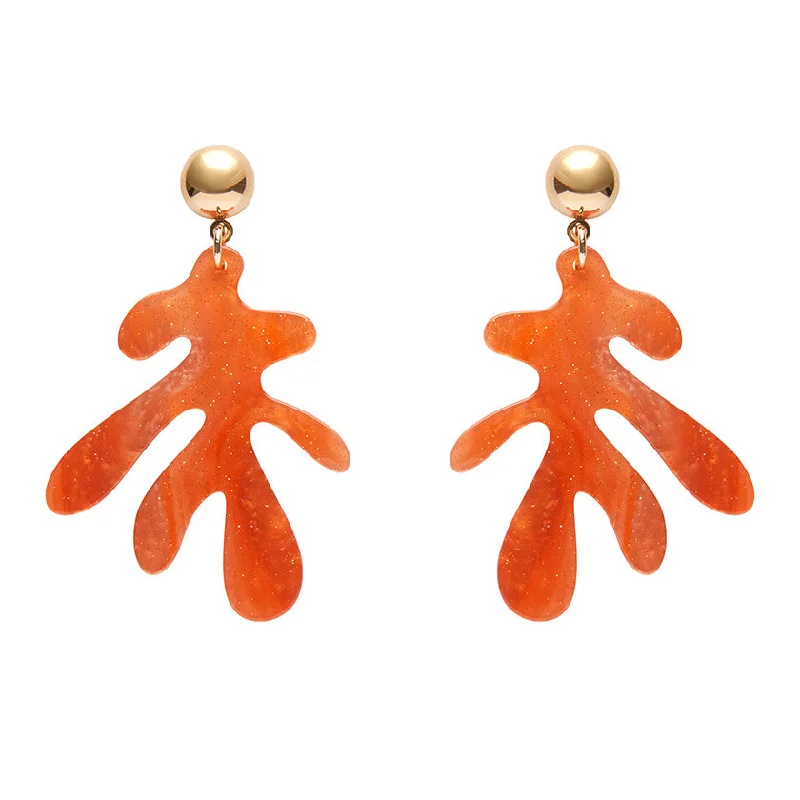 Ladies Earrings with Cream Howlite-Erstwilder - Coral Ripple Glitter Drop Earrings - Orange