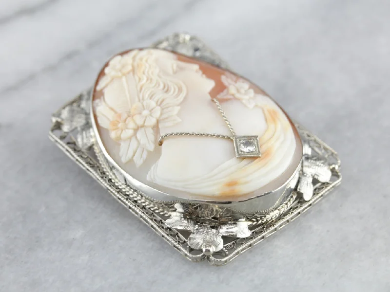 Ladies energy pulse brooches -Vintage Floral Filigree Cameo Brooch Pendant