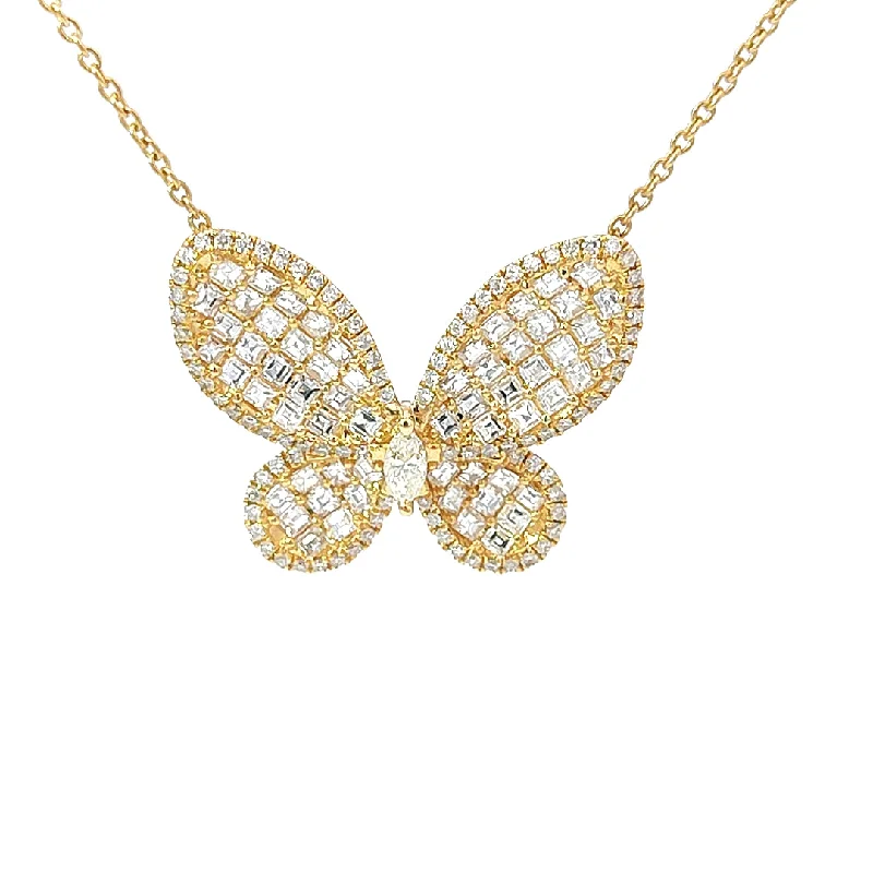 Ladies vintage grace necklaces -18 KARAT YELLOW GOLD 3.48 CARAT DIAMOND BUTTERFLY NECKLACE