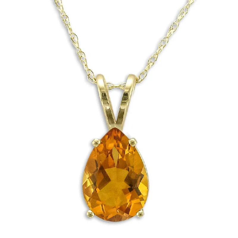 Ladies halo charm necklaces -14KT YELLOW GOLD 1.70 CT PEAR SHAPE CITRINE NECKLACE