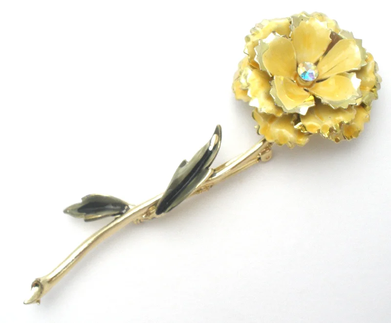 Ladies celestial touch brooches -Coro Yellow Enamel Flower Brooch Pin Vintage