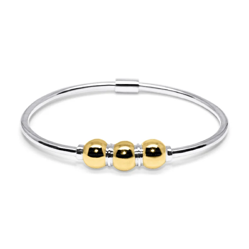 Ladies gala glow bracelets -Triple Cape Cod Ball Bracelet in Sterling Silver with 14K Yellow Gold Balls