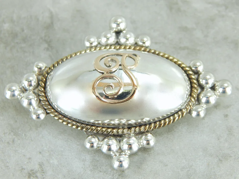 Ladies eternal infinity brooches -P Monogramed Brooch or Pendant in Silver and Gold