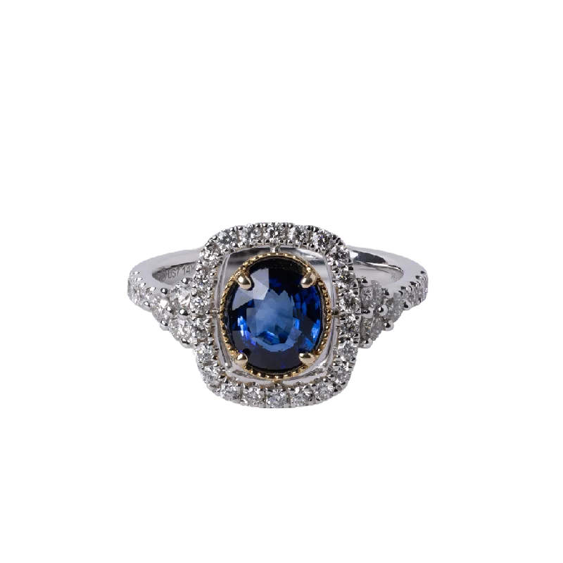 Ladies Rings Stackable Glow-Platinum & 14k Yellow Gold Blue Sapphire and Diamond Ring