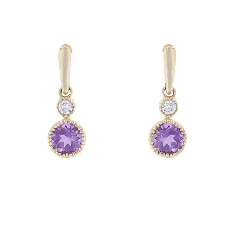 Ladies Earrings with Teal Chrysocolla-Amethyst & Diamond Petite Dangle Earrings