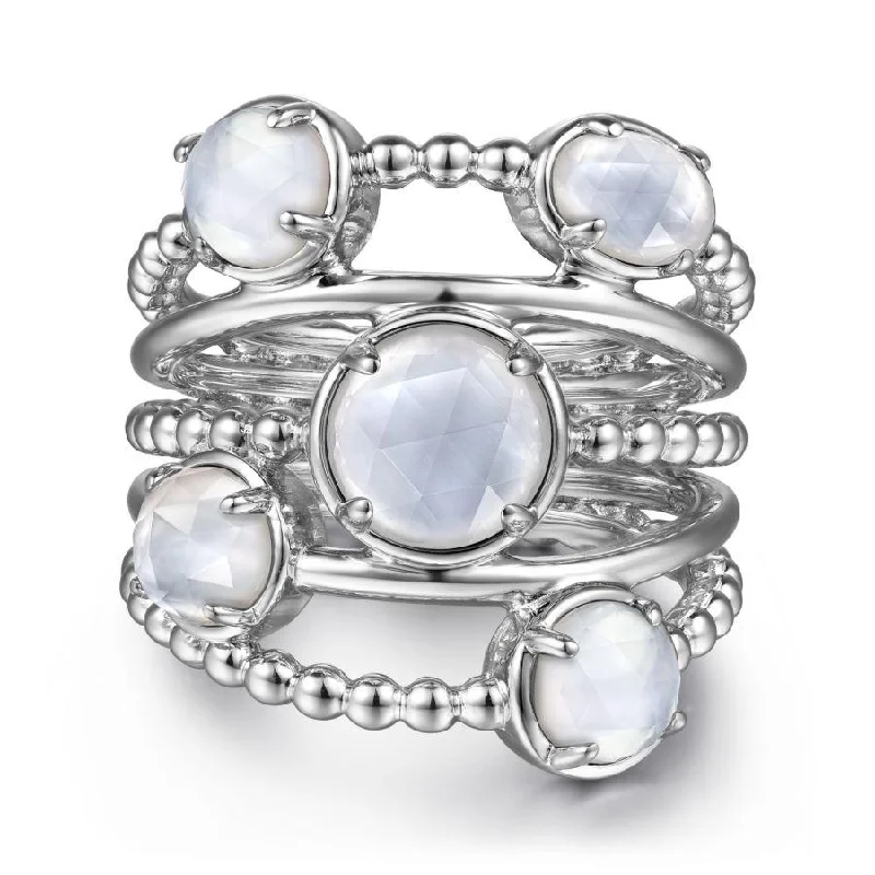 Ladies Rings with Silver Shine-Gabriel & Co. - LR52126SVJXM - 925 Sterling Silver Rock Crystal and White MOP Statement Bubble Ring