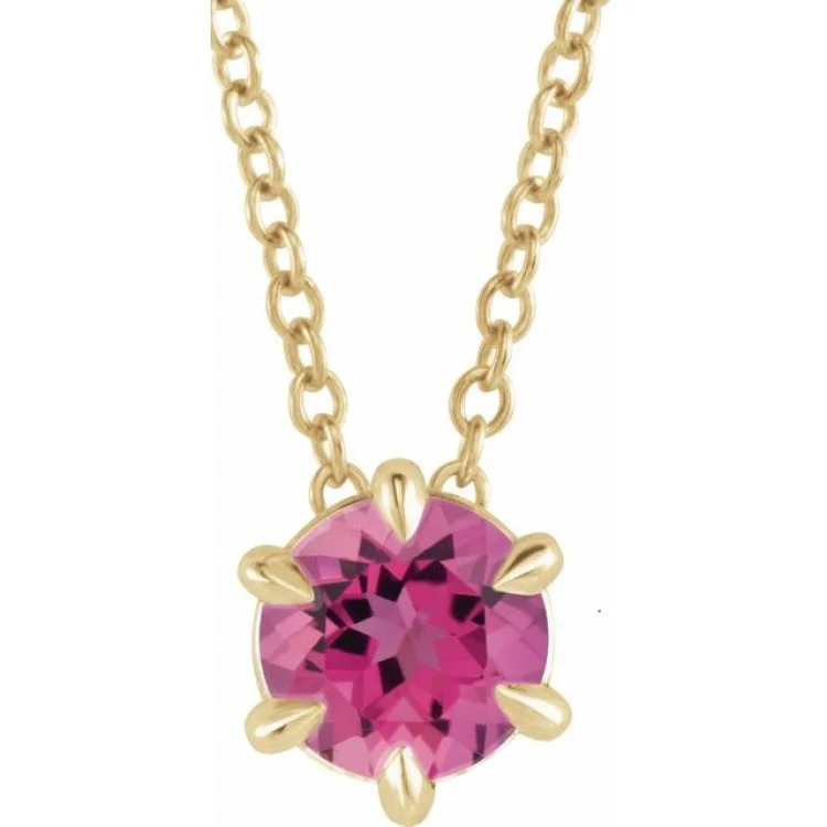 Ladies birthday charm necklaces -14K Yellow 4 mm Natural Pink Tourmaline Solitaire 16-18" Necklace