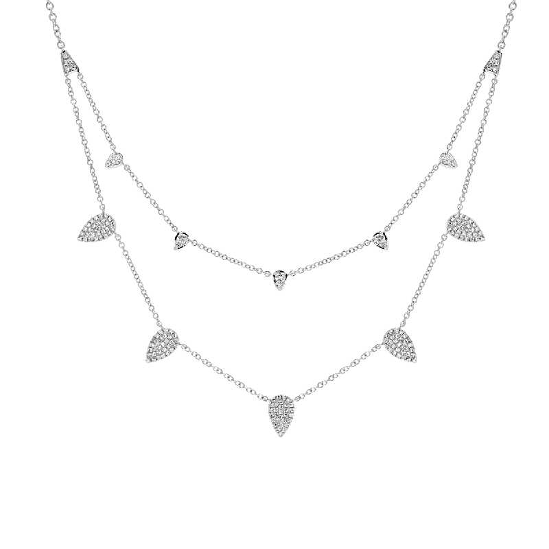 Ladies birthstone shine necklaces -14KT White Gold .50 CTW Diamond Pave Pear Shape 2-Row Necklace