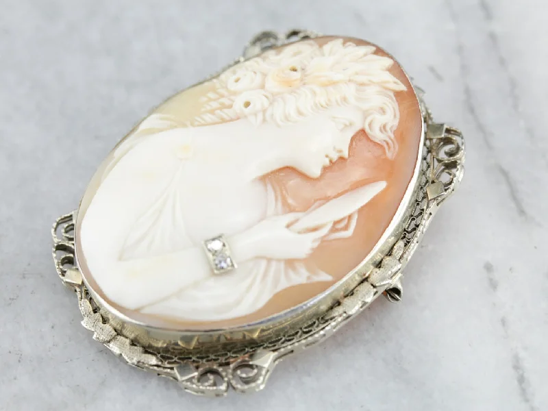 Ladies unicorn shine brooches -Unique Diamond Cameo Brooch or Pendant