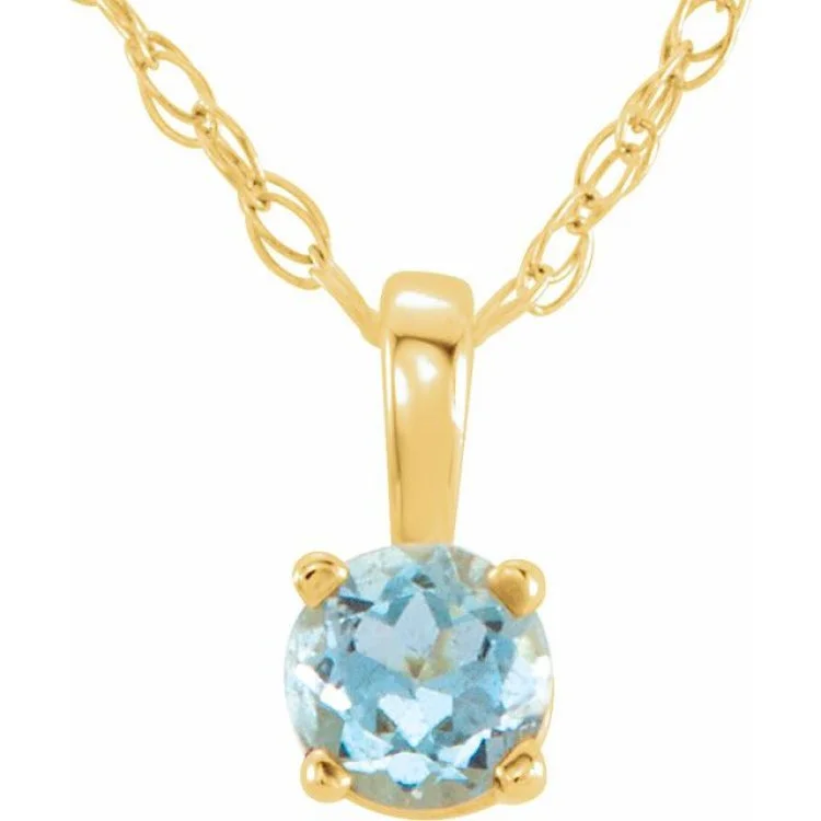 Ladies quirky spark necklaces -14K Yellow 3 mm Imitation Aquamarine Youth Solitaire 14" Necklace