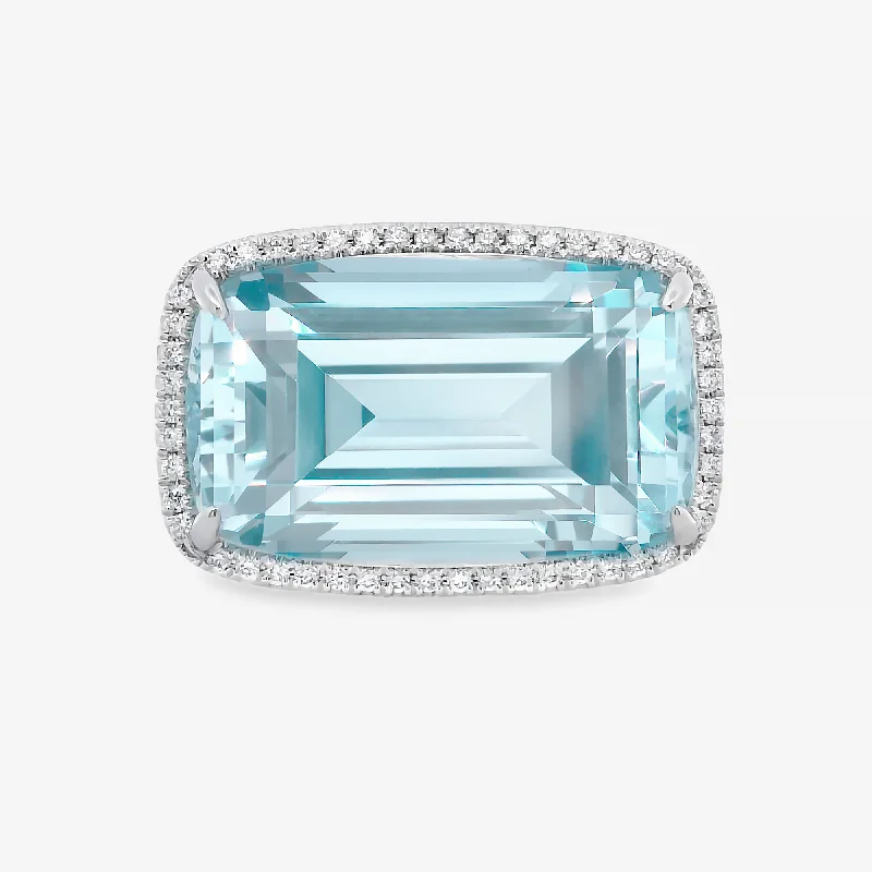 Ladies Rings for Kin Shine-16.15CT Aquamarine Diamond Halo Ring