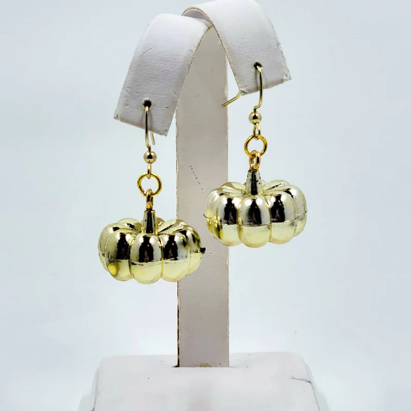 Ladies Earrings with White Leucite-Golden Pumpkin Earrings