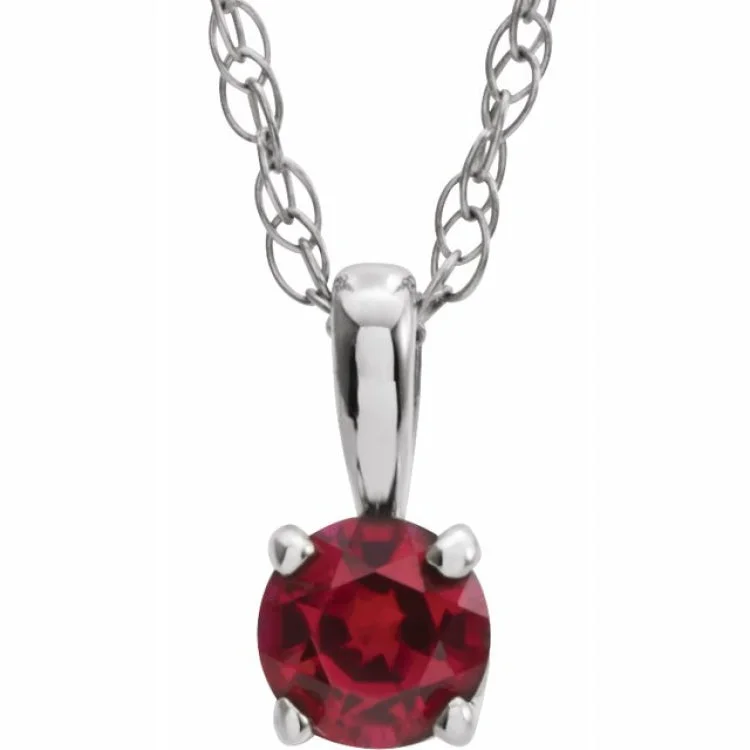 Ladies blissful spark necklaces -Sterling Silver 3 mm Imitation Ruby Youth Solitaire 14" Necklace