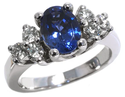 Ladies Rings with Grey Hematite-14K White Gold Diamond and sapphire ring HB11192SAW-3A