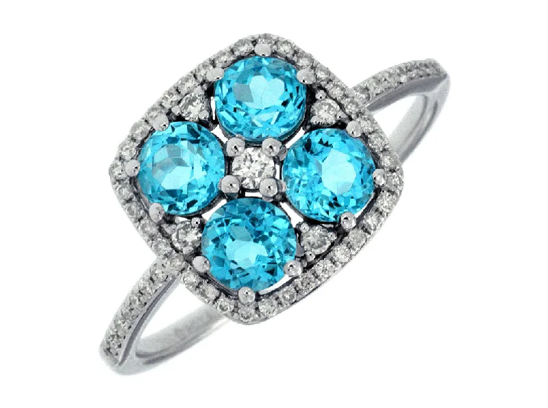 Ladies Rings for Writer Spark-14k White Gold Blue Topaz and Diamond Halo Ring WC6802B-BT