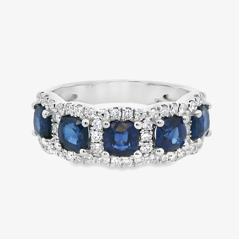 Ladies Rings with Star Shine-Cushion Cut Blue Sapphire & Diamond Medium Ring