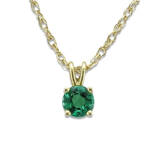 Ladies earthy green necklaces -14KT YELLOW GOLD 4MM ROUND EMERALD NECKLACE