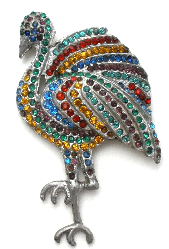 Ladies lock glow brooches -Art Deco Glass Rhinestone Flamingo Brooch Pin