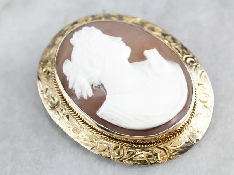 Ladies rustic charm brooches -Goddess With Harp Sardonyx Cameo Brooch Pendant