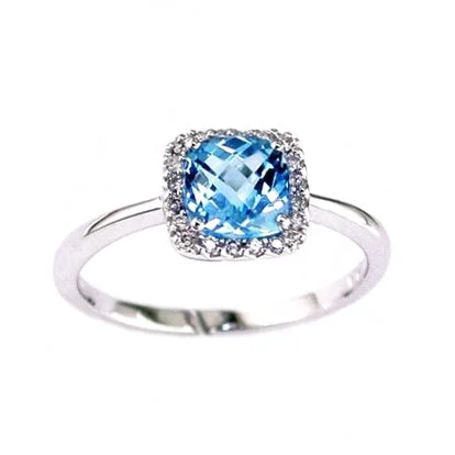 Ladies Rings with Sky Celestite-14k White Gold Blue Topaz and Diamond Halo Ring WC3138B-BT