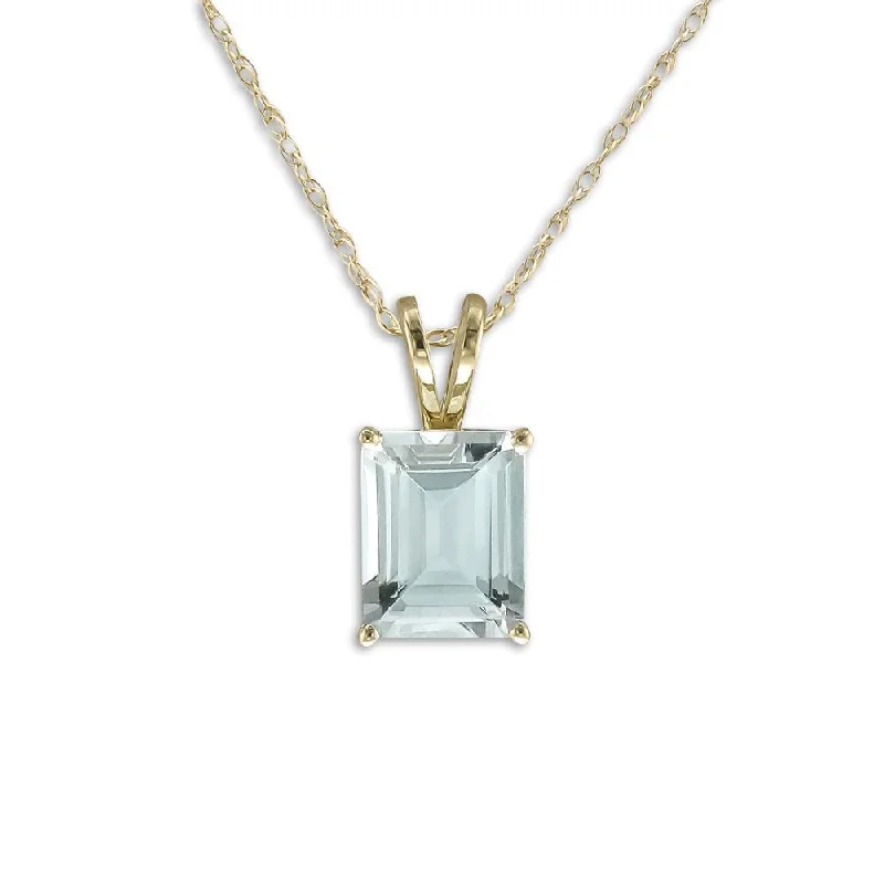 Ladies birthstone shine necklaces -14KT YELLOW GOLD 2 CARAT EMERALD CUT AQUAMARINE PENDANT NECKLACE